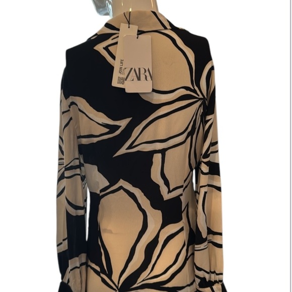 Zara Black & Ecru Floral Midi Shirtdress Size Small NWT - Picture 9 of 15